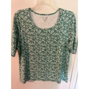 Time and Tru Womens XXXL 3XG Green Floral Ditsy Scoop Neck Short Sleeve Tee Top